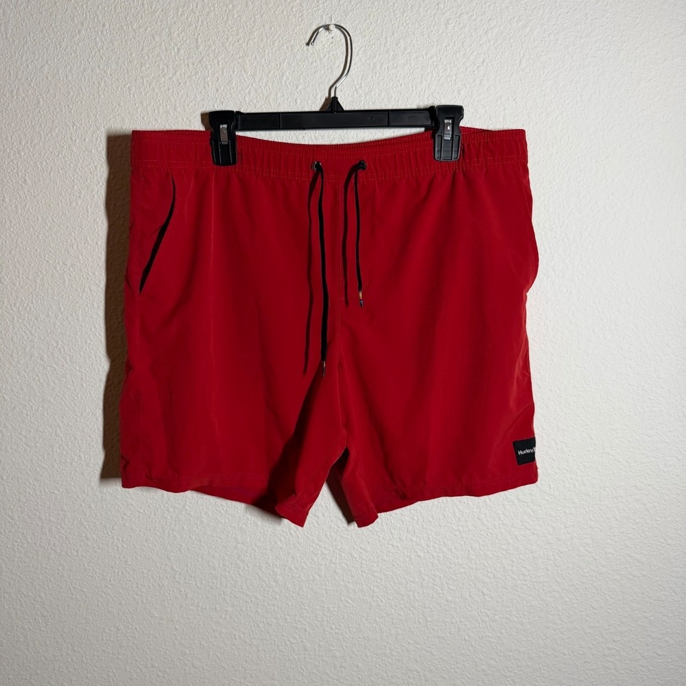 Hurley Dri Fit Convoy Volley Trunks Shorts Mens Large Red Mesh Lined Swimwear